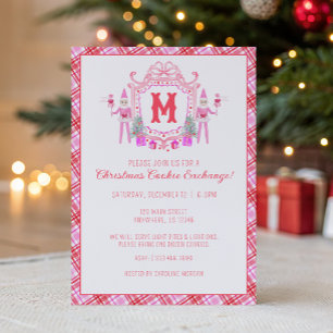 Waterverf Roze Meisjeself Monogram Wapen Feestje Kaart