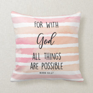 waterverf roze met God alles is mogelijk Kussen