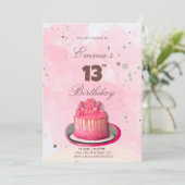 Waterverf Roze met verjaardagstaart Kaart (Staand voorkant)