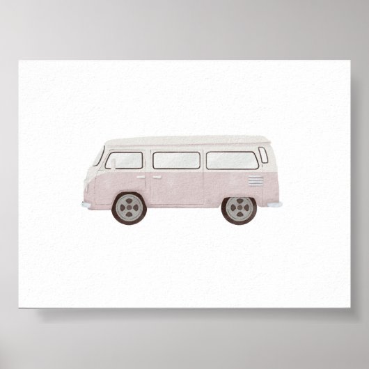 Waterverf roze mini van poster (Voorkant)