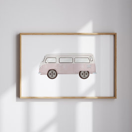 Waterverf roze mini van poster