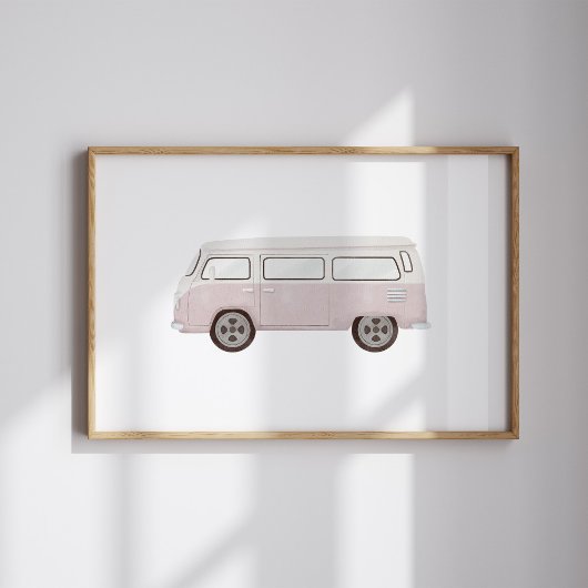 Waterverf  roze mini van poster