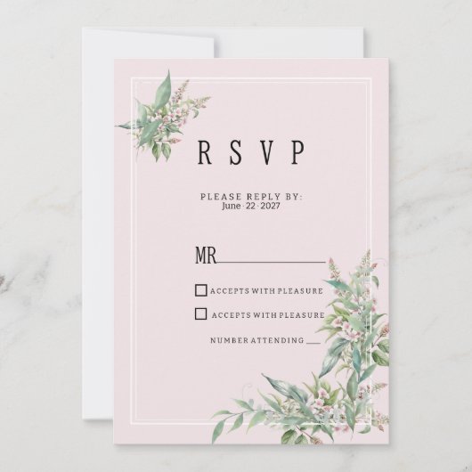 Waterverf roze mint bloem boeket RSVP Kaart (Voorkant)