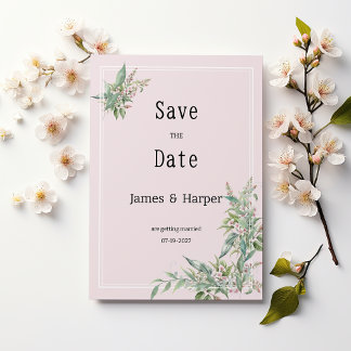 Waterverf roze mint bloem boeket Save the Date Kaart