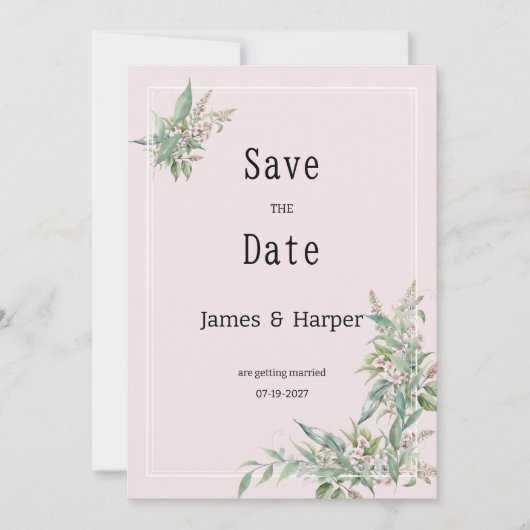 Waterverf roze mint bloem boeket Save the Date Kaart (Voorkant)