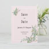 Waterverf roze mint bloem boeket Save the Date Kaart (Staand voorkant)