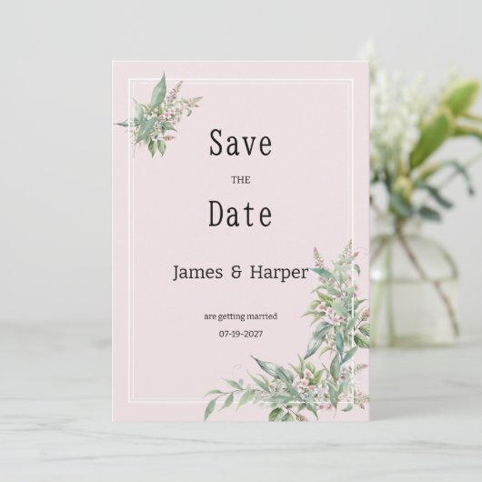 Waterverf roze mint bloem boeket Save the Date Kaart (Staand voorkant)