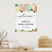 Waterverf Roze Mint Bloemen Bruidsmeisjes Ontvangs Poster (Keuken)
