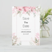 Waterverf roze mint bloemige Save The Date Kaart (Staand voorkant)