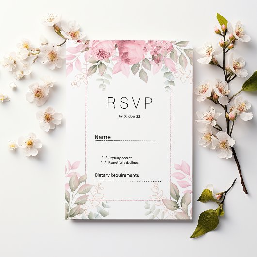 Waterverf roze mint witte bloem-RSVP Kaart