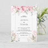 Waterverf roze mint witte bloemige bruiloft kaart (Staand voorkant)