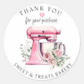 Waterverf Roze Mixer Bakkerij Dank u Ronde Sticker (Voorkant)