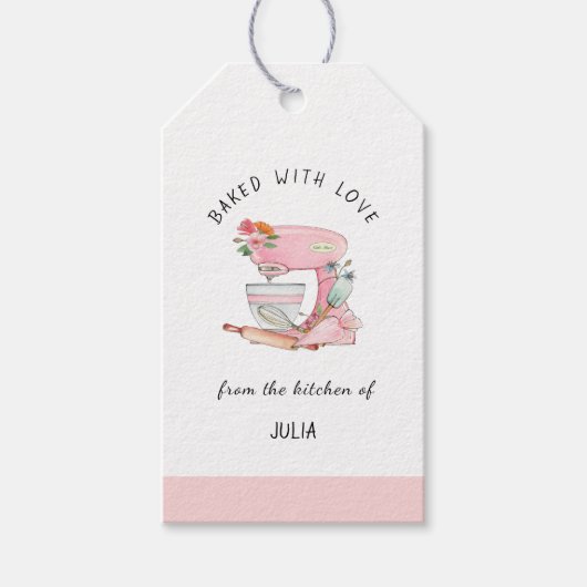 Waterverf Roze mixer "gebakken met liefde" Cadeaulabel (Voorkant)