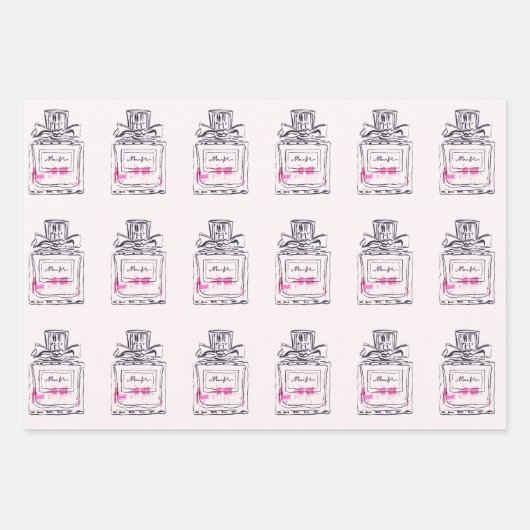 Waterverf roze mode parfumflesje schattig inpakpapier vel (Voorkant)