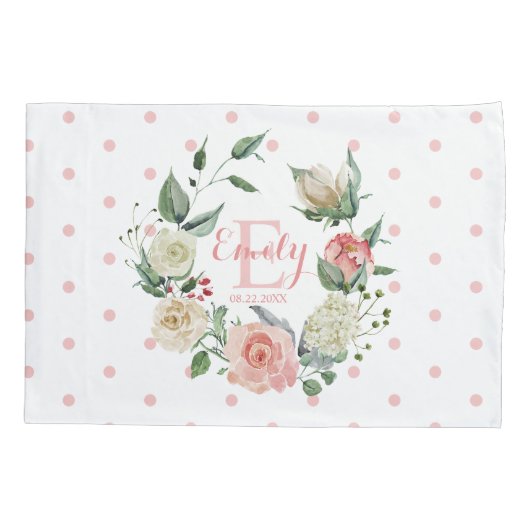 Waterverf Roze Monogram Baby Girl Floral Kussensloop (Achterkant)