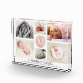 Waterverf roze monogram collage meisje geboorte fotoblokken (Rechts)