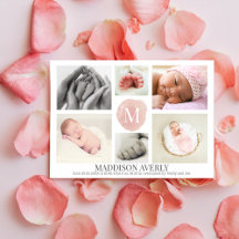 Waterverf Roze Monogram Foto Collage Girl Birth