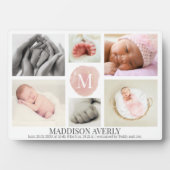 Waterverf Roze Monogram Foto Collage Girl Birth Fotoplaat (voorkant)
