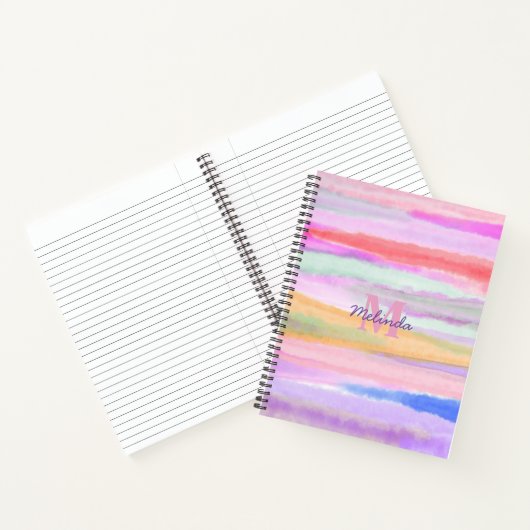 Waterverf Roze monogram stripes Notitieboek (Binnen)