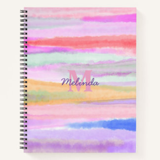 Waterverf Roze monogram stripes Notitieboek