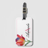 Waterverf Roze Monogramed Initiaal Letter Tulip Bagagelabel (Voorkant (verticaal))