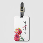 Waterverf Roze Monogramed Naam Tulp Bagagelabel (Voorkant (verticaal))