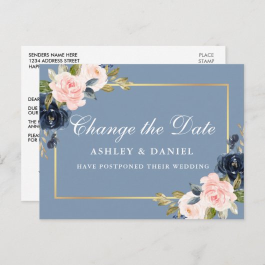 Waterverf roze mosterd blauw verander de datum briefkaart (Voorkant / Achterkant)