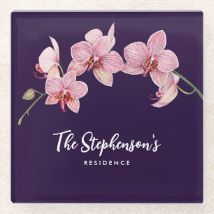 Waterverf Roze Moth Orchideeën Schilderij Glazen Onderzetter