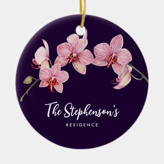 Waterverf Roze Moth Orchideeën Schilderij Keramisch Ornament (Voorkant)