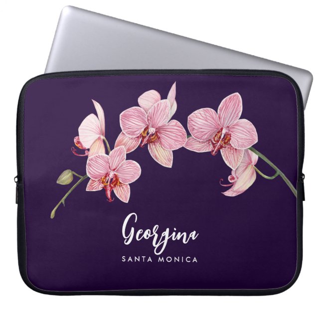 Waterverf Roze Moth Orchideeën Schilderij Laptop Sleeve (Voorkant)