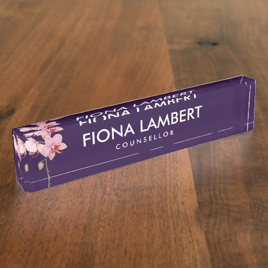 Waterverf Roze Moth Orchideeën Schilderij Naambordje (Zijkant)