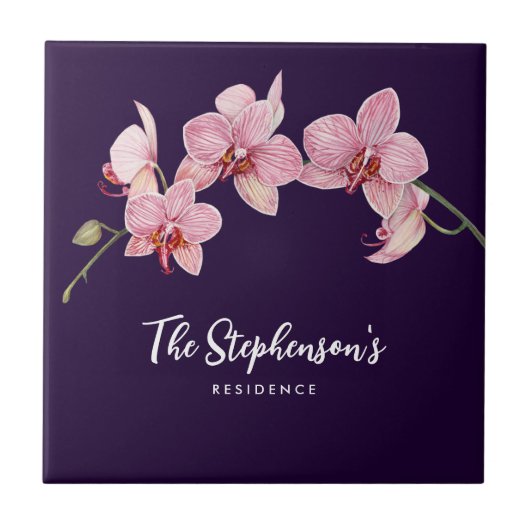 Waterverf Roze Moth Orchideeën Schilderij Tegeltje (Voorkant)