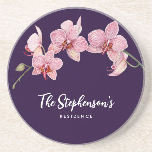 Waterverf Roze Moth Orchideeën Schilderij Zandsteen Onderzetter