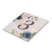 Waterverf Roze Navy Bloemen Huisnummer Tegeltje (Zijkant)