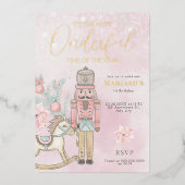 waterverf Roze Notenkraker 1e verjaardag Kerst Folie Uitnodiging (Voorkant)