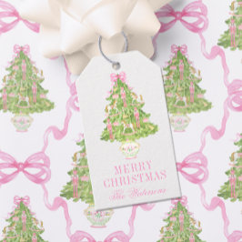 Waterverf Roze Notenkraker Boom Kerstmis Cadeaulabel