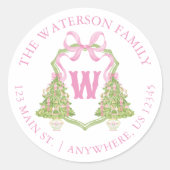 Waterverf Roze Notenkraker Kerst Wapenschild Adres Ronde Sticker (Voorkant)