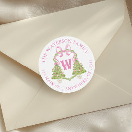 Waterverf Roze Notenkraker Kerst Wapenschild Adres Ronde Sticker
