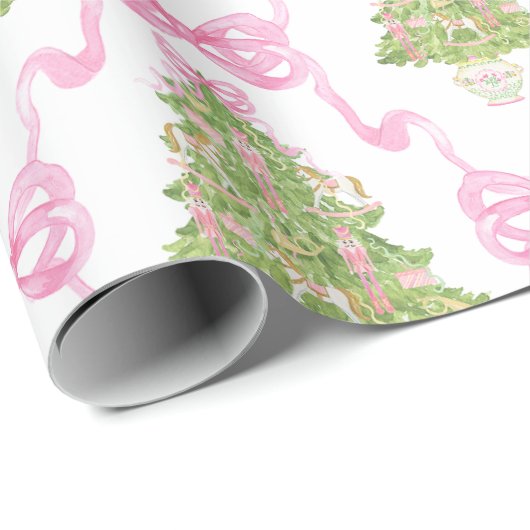Waterverf Roze Notenkraker Kerstboom Cadeaupapier (Rol Hoek)