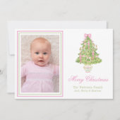 Waterverf Roze Notenkraker Kerstboom Foto Feestdagenkaart (Voorkant)