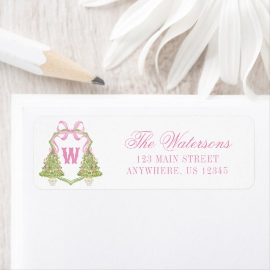 Waterverf Roze Notenkraker Monogram Crest Adres Etiket (Insitu)