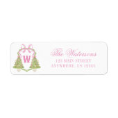 Waterverf Roze Notenkraker Monogram Crest Adres Etiket (Voorkant)
