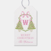 Waterverf Roze Notenkraker Monogram Crest Cadeaulabel (Voorkant)