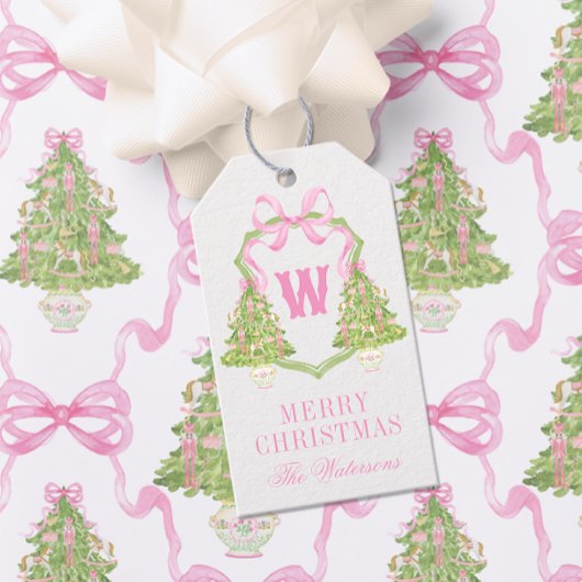 Waterverf Roze Notenkraker Monogram Crest Cadeaulabel