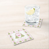 Waterverf Roze Notenkraker Monogram Crest Kartonnen Onderzetters (Insitu)