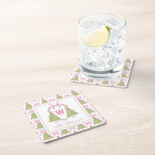 Waterverf Roze Notenkraker Monogram Crest Kartonnen Onderzetters (Insitu)