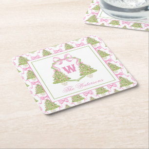 Waterverf Roze Notenkraker Monogram Crest Kartonnen Onderzetters