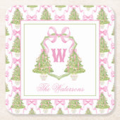 Waterverf Roze Notenkraker Monogram Crest Kartonnen Onderzetters (Voorkant)