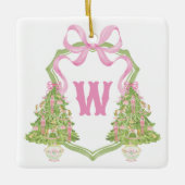 Waterverf Roze Notenkraker Monogram Crest Keramisch Ornament (Voorkant)