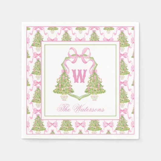 Waterverf Roze Notenkraker Monogram Crest Servet (Voorkant)